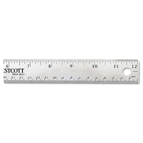 Westcott Stainless Steel Office Ruler With Non Slip Cork Base, Standard/Metric, 12" Long (10415)