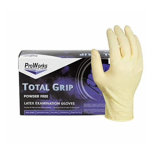 Proworks Latex Pwdfree 8 Mil Total Grip Exam Gloves Natural Sm, Box Of 100 (GL-L165FS)