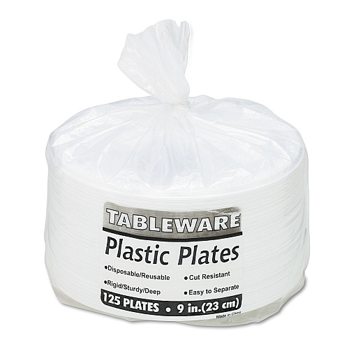 Tablemate Plastic Dinnerware, Plates, 9" dia, White, 500/Carton (9644WH)