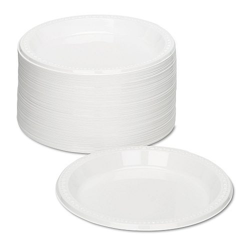 Tablemate Plastic Dinnerware, Plates, 9" dia, White, 500/Carton (9644WH)