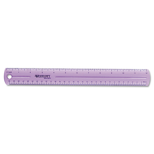 Westcott 12" Jewel Colored Ruler, Standard/Metric, Plastic (12975)