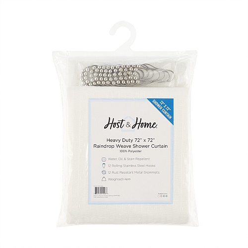 Host & Home Poly Shower Curtain Set 72x72 Raindrop Bright White - Case Of 12 (SCSET-7272-WH)