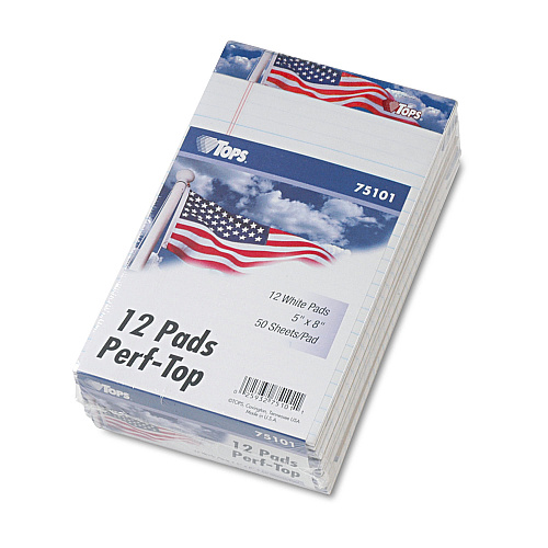 TOPS American Pride Writing Pad, Narrow Rule, Red/White/Blue Headband, 50 White 5 x 8 Sheets, 12/Pack (75101)