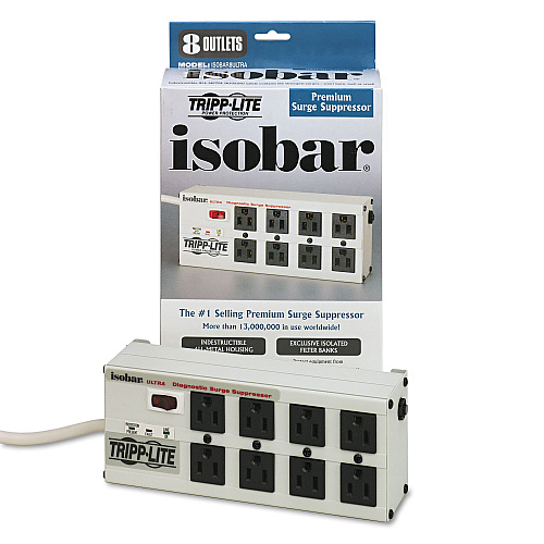 Tripp Lite Isobar Surge Protector, 8 AC Outlets, 12 ft Cord, 3,840 J, Light Gray (ISOBAR8ULTRA)
