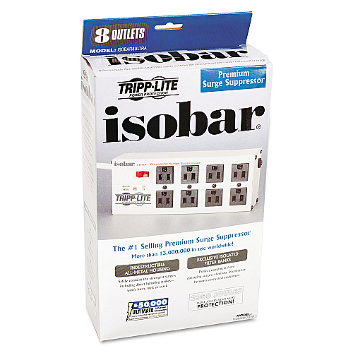 Tripp Lite Isobar Surge Protector, 8 AC Outlets, 12 ft Cord, 3,840 J, Light Gray (ISOBAR8ULTRA)