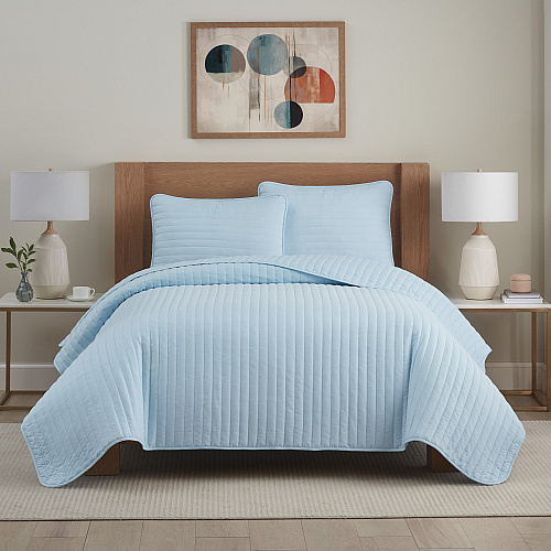 Host & Home Brushed Microfiber Quilt Set - King, Light Blue - Case Of 4 (MFQT-KSET-LB)