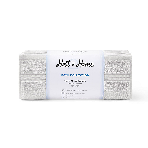 Host & Home Washcloth 13x13 Light Grey - Pack Of 12 (WC-HH-1313-1.5-LGY)
