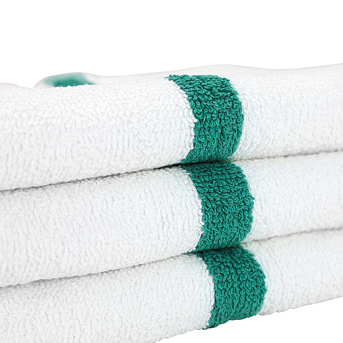 Power Gym Hand Towel 16x27 Green Stripe - Pack Of 12 (PWR-1627-3GRCS)