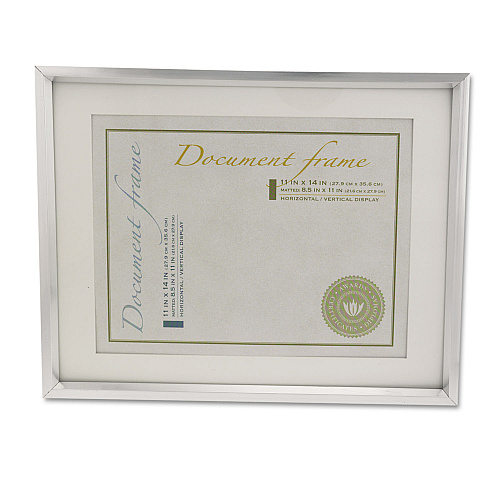 Universal Plastic Document Frame with Mat, 11 x 14 and 8.5 x 11 Inserts, Metallic Silver (UNV76854)