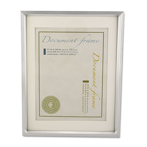 Universal Plastic Document Frame with Mat, 11 x 14 and 8.5 x 11 Inserts, Metallic Silver (UNV76854)