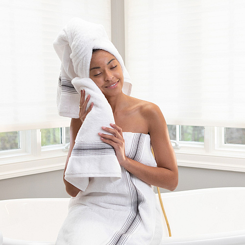 Aston & Arden Turkish Striped Bath Towel 30x60 Pewter - Pack Of 2 (BT-STT-3060-18-PTR)