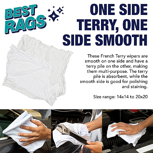 W51w New Washed White French Terry Cleaning Rags 50lb Box (N-W51W-50)