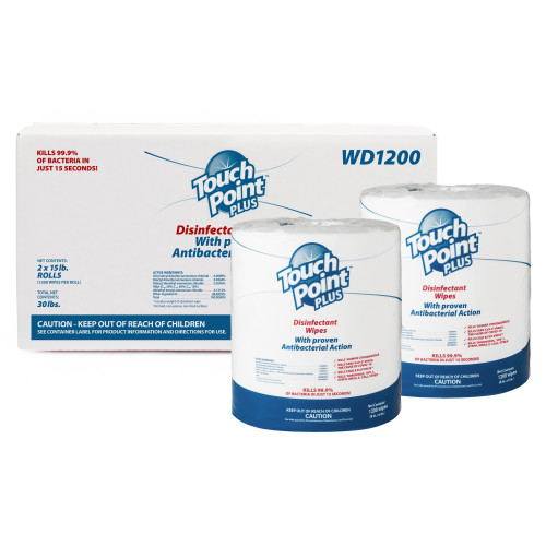 Touch Point Plus Disinfectant Wipes Large Roll, 8"x6", 1200 Wipes/roll, 2 Rolls/case - Case Of 2400 (WD1200)