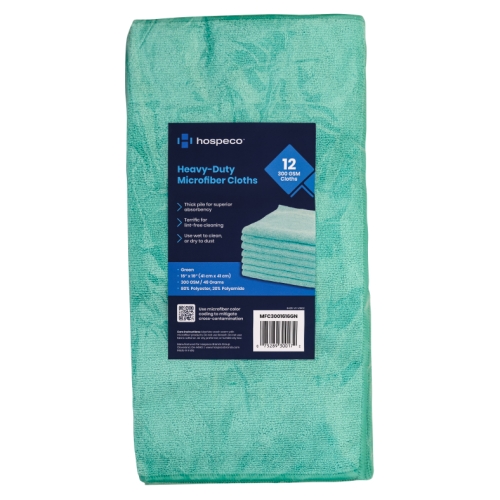 Microfiber Cloth 300gsm 16x16 Half-fold Green 12 Bg 15 Bg Cs, Pack Of 12 (MFC3001616GN)