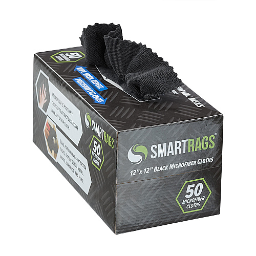 Smart Rags Microfiber Cloths 12x12 Black, Pack Of 50 (M950BLK-INNERBX)