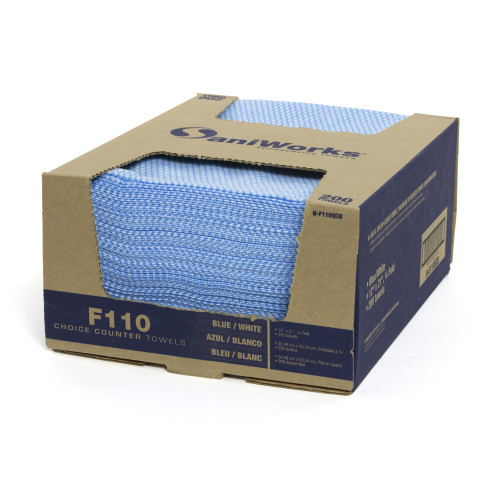 Saniworks Choice Counter Towels, Poly/rayon, Blue/white, 13x20, 1/4 Fold - Case Of 200 (N-F110QCB)
