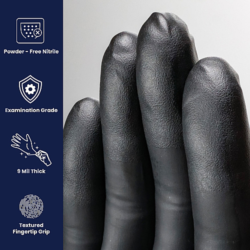 Dark Light Nitrile Powder Free 9 Mil Exam Gloves Black Lrg, Case Of 1000 (DLG676)