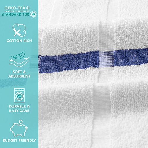Admiral Hospitality Bath Towel 24x48 Blue Stripe - Pack Of 12 (P-ADM-B-8BCS)