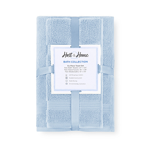 Host & Home 6pc Bath Towel Set Light Blue - Case Of 6 Sets (BSET-HH-BLU-CS)