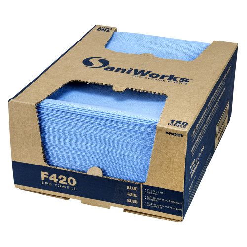 Saniworks Eps Towels, Blue, 13x21, 1/4 Fold - Case Of 150 (N-F420QCB)