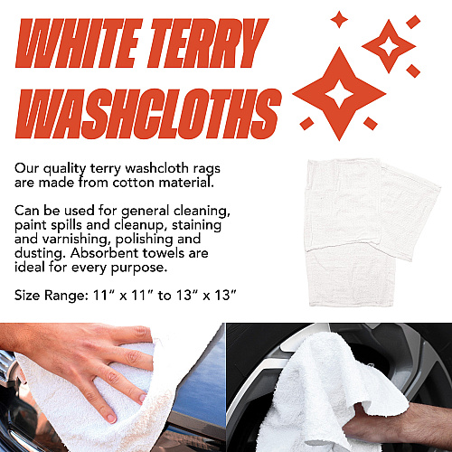 W11 Washcloth Size Terry Wipers White - Case Of 8 Bags (N-W11-5BG-CS)