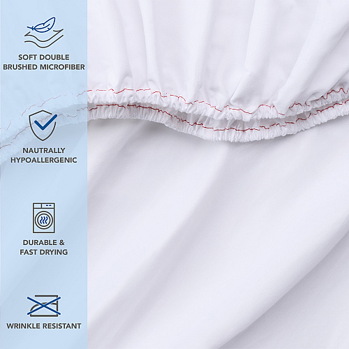 Host & Home Microfiber Fitted Sheets Full - White W/ Red Hem - Case Of 24 (MFS-548012)