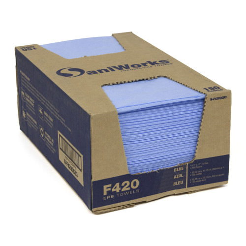 Saniworks Eps Towels, Blue, 13x17, 1/4 Fold - Case Of 150 (N-F420QCB3)