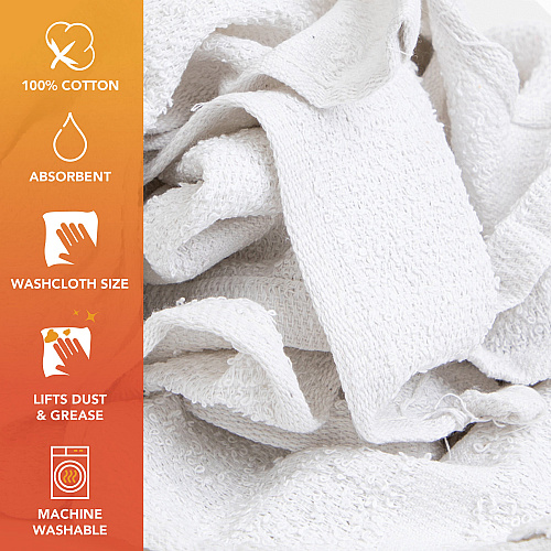 W11 Washcloth Size Terry Wipers White - Case Of 8 Bags (N-W11-5BG-CS)