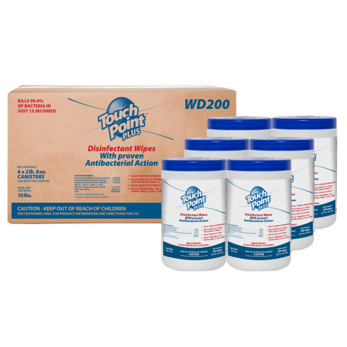 Touch Point Plus Disinfectant Wipes, 6.7”x7”, 200 Wipes/canister - Case Of 6 (WD200)