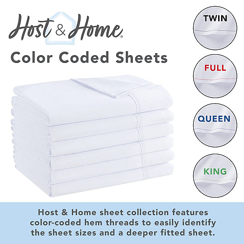 Host & Home Microfiber Flat Sheets King - Ivory W/ Green Hem - Pack Of 6 (P-MFS-108110-IV)