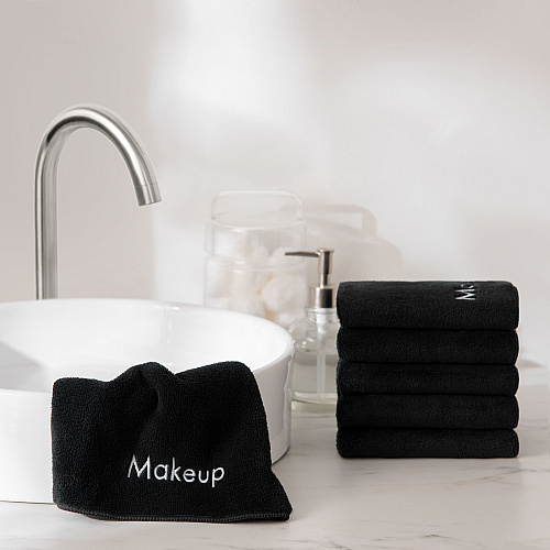 Coral Fleece Makeup Washcloth 13x13 Black - Pack Of 6 (PNP-MU-BLACK)