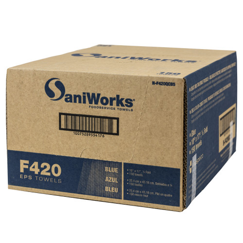 Saniworks Eps Towels, Blue, 10x17, 1/4 Fold - Case Of 150 (N-F420QCB5)