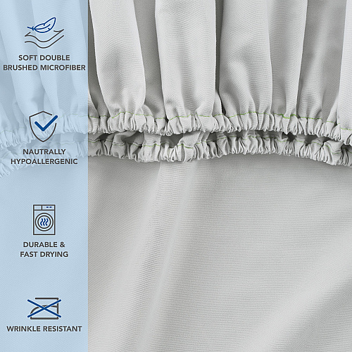 Host & Home Microfiber Fitted Sheets King - Gray W/ Green Hem - Case Of 24 (MFS-788012-GY)