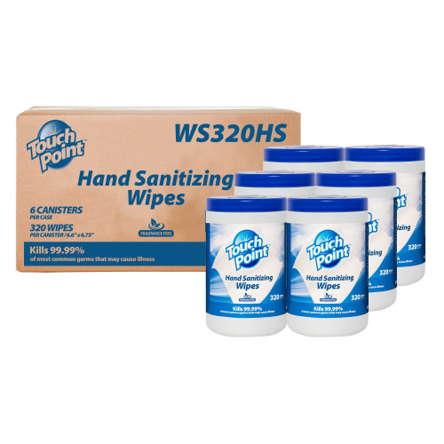 Touch Point Hand Sanitizing Wipes Canister, 6.7"x6.75", 320/canister - Case Of 6 (WS320HS)