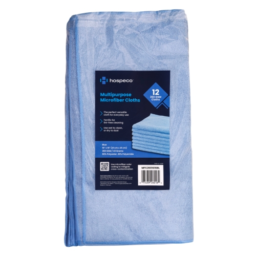 Microfiber Cloth 260 Gsm 16x16 Half-fold Blue 12 Bg 15 Bg Cs, Pack Of 12 (MFC2601616BL)