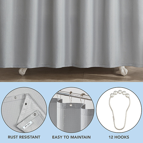 Host & Home Poly Shower Curtain Set 72x72 Raindrop Light Grey - Case Of 12 (SCSET-7272-LG)