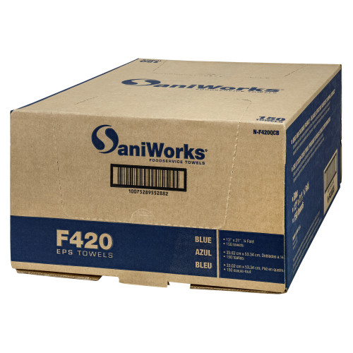 Saniworks Eps Towels, Blue, 13x21, 1/4 Fold - Case Of 150 (N-F420QCB)