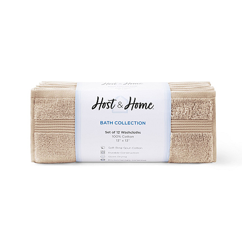 Host & Home Washcloth 13x13 Beige - Pack Of 12 (WC-HH-1313-1.5-BGE)