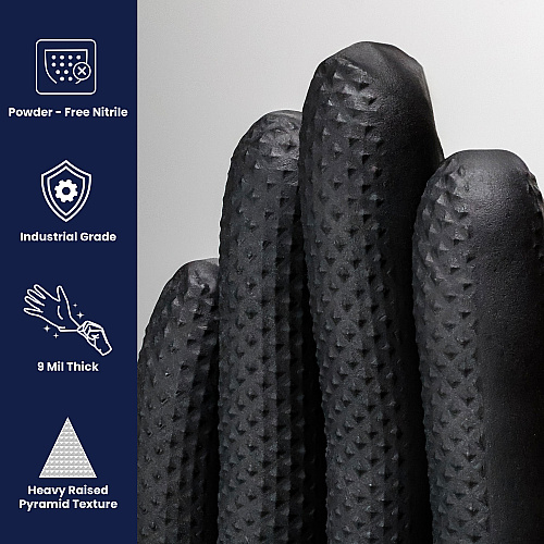 Safety Zone Nitrile Powder Free 9 Mil Pyramid Grip Gloves - Black, Xl - Box Of 100 (GL-NT107BKFX)