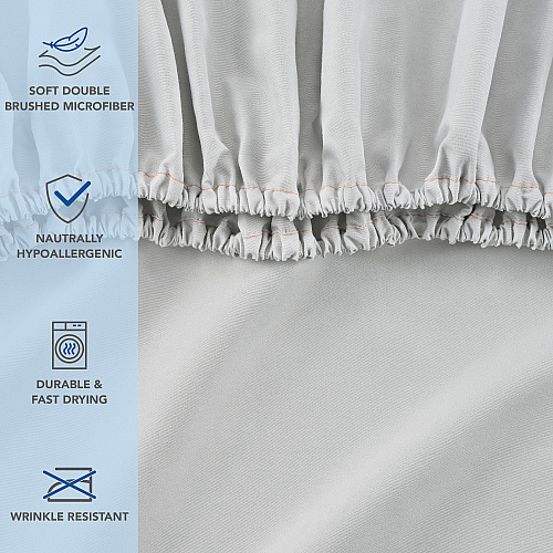 Host & Home Microfiber Fitted Sheets Twin Xl - Gray W/ Org Hem - Case Of 24 (MFS-398012-GY)
