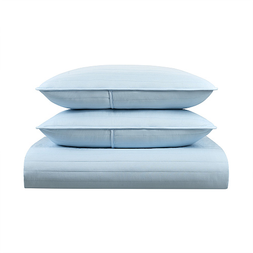 Host & Home Brushed Microfiber Quilt Set - Queen, Light Blue - Case Of 4 (MFQT-FQSET-LB)