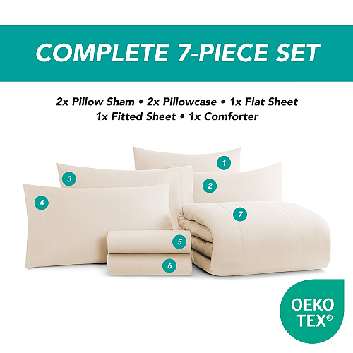 Family Essentials Bed In Bag 7pc Set - Queen - Beige - Case Of 6 Sets (BIAB-FQ-BG)