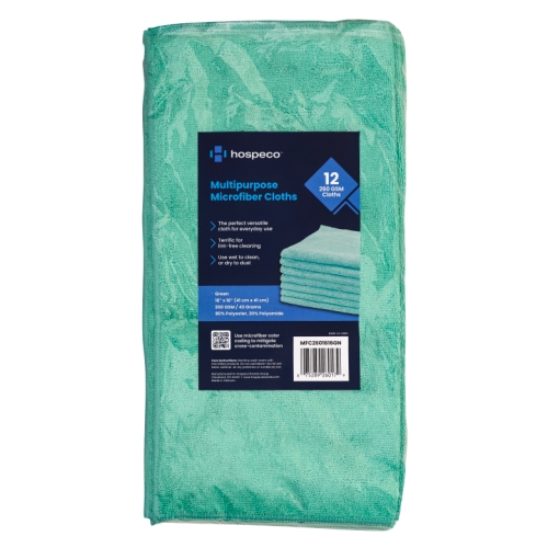 Microfiber Cloth 260 Gsm 16x16 Half-fold Green 12 Bg 15 Bg Cs, Pack Of 12 (MFC2601616GN)