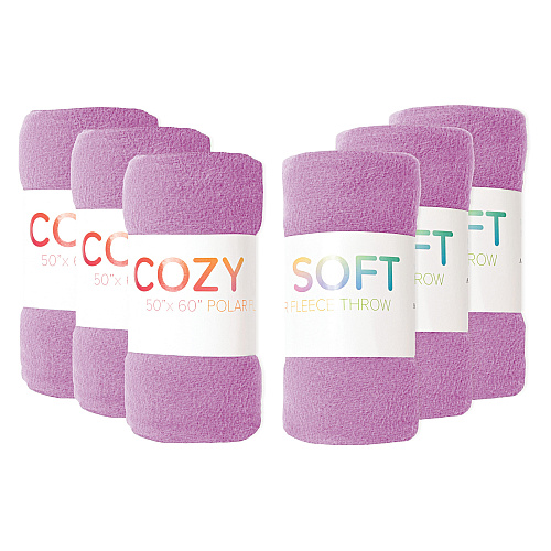 Cozy Soft Polar Fleece Throw Blanket 50x60 Purple - Pack Of 6 (P-FCPL-6PK-PU)