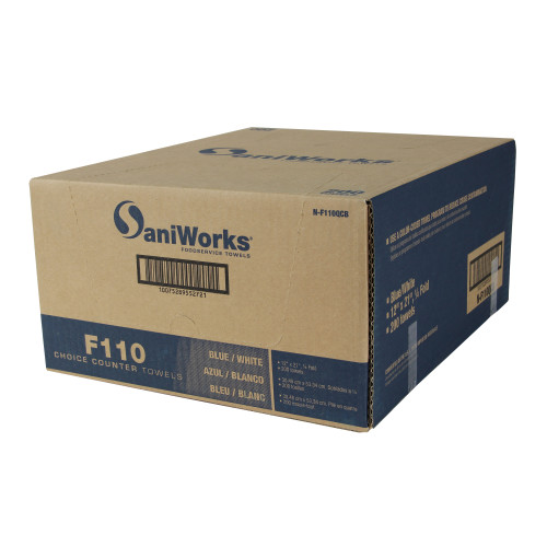 Saniworks Choice Counter Towels, Poly/rayon, Blue/white, 13x20, 1/4 Fold - Case Of 200 (N-F110QCB)