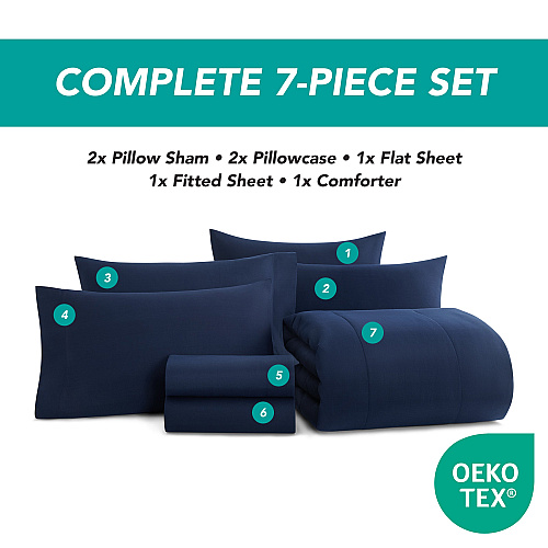 Family Essentials Bed In Bag 7pc Set - King - Navy - 1 Set (P-BIAB-KG-NV)
