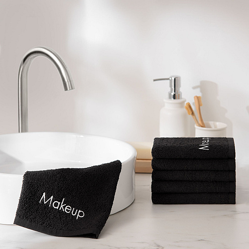 Cotton Makeup Washcloth 13x13 Black - Pack Of 6 (MAKEUP-13X13)