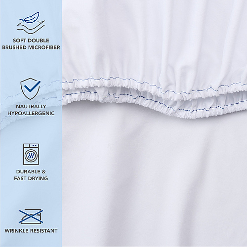 Host & Home Microfiber Fitted Sheets Queen - White W/ Blue Hem - Case Of 24 (MFS-608012)