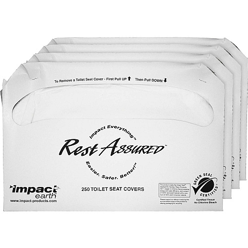 Rest Assured Green Seal Toilet Seat Covers, 1/2 Fold, Rest Assured100% Recycled, Biodegradable, Eco-friendly Disposable Protection, 1000 Per Case, Case Of 1000 (25130873)