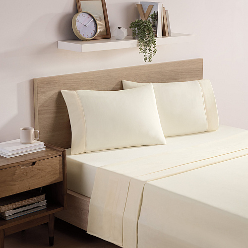 Host & Home Microfiber Flat Sheets King - Ivory W/ Green Hem - Pack Of 6 (P-MFS-108110-IV)